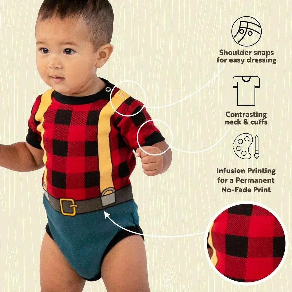 Lazy One Baby Creeper Bodysuit 6M Red Plaid Lumberjack Costume Suspenders Belt